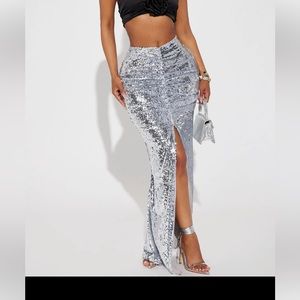 Grand Evening Sequin Maxi Skirt - Silver
